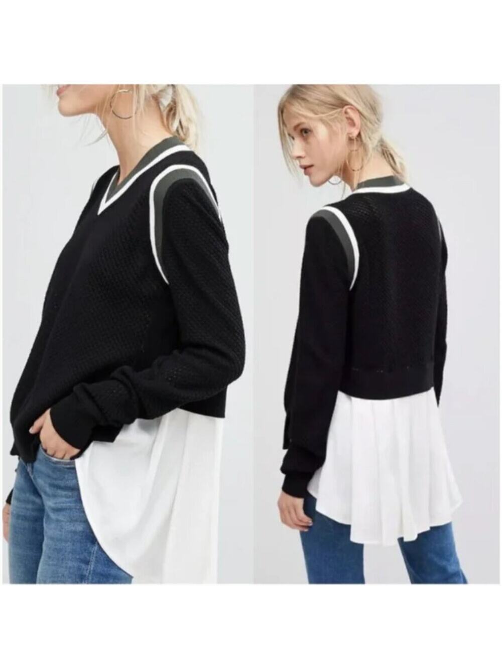 Anthropologie Current Air V Neck Tipped Knit Layered Sweater